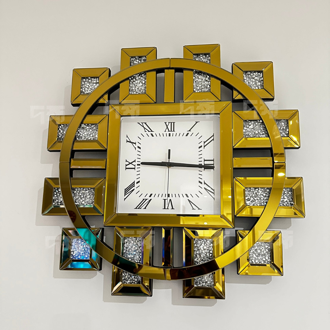 Sparkle Mirror Wall Clock Golden