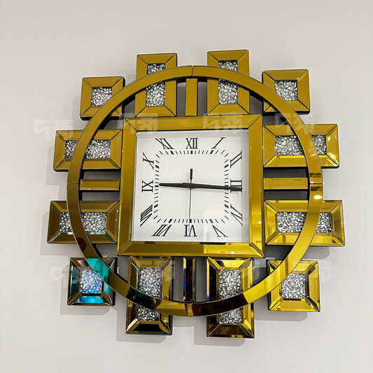 Sparkle Mirror Wall Clock Golden