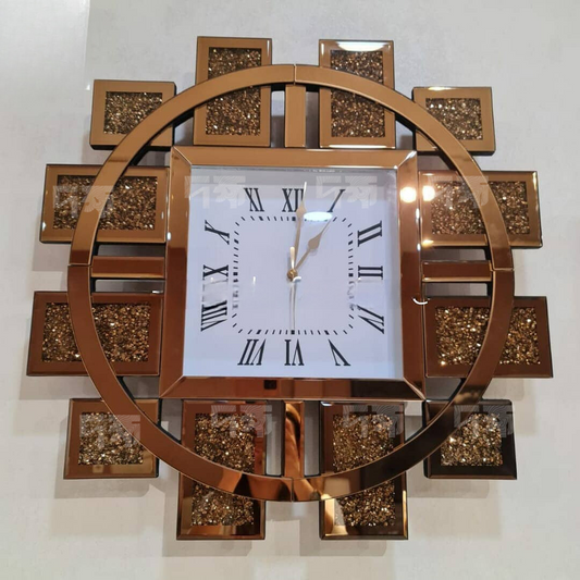 Sparkle Mirror Wall Clock Rose Gold