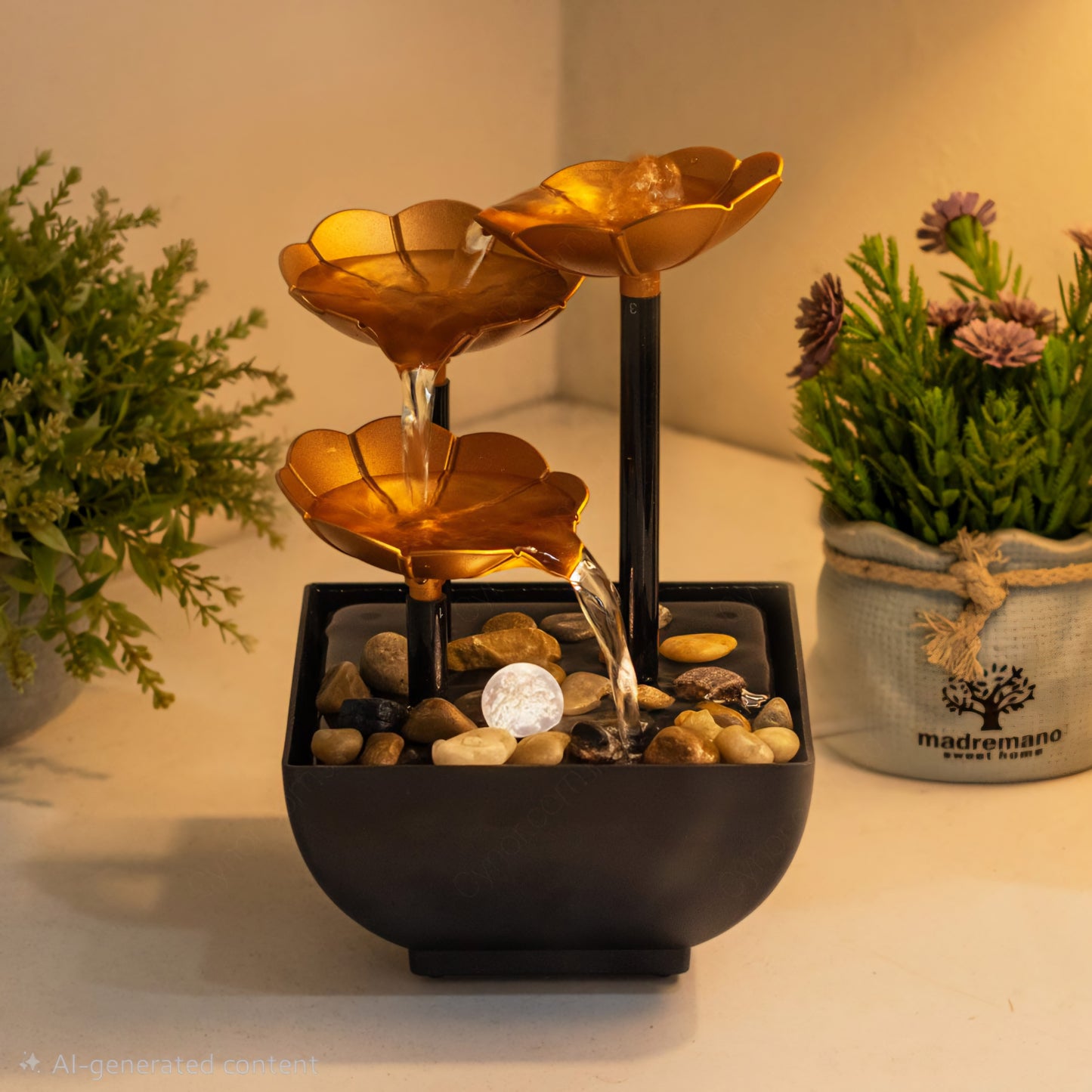 TableTop LED Fountain Decor with Decorative Stones