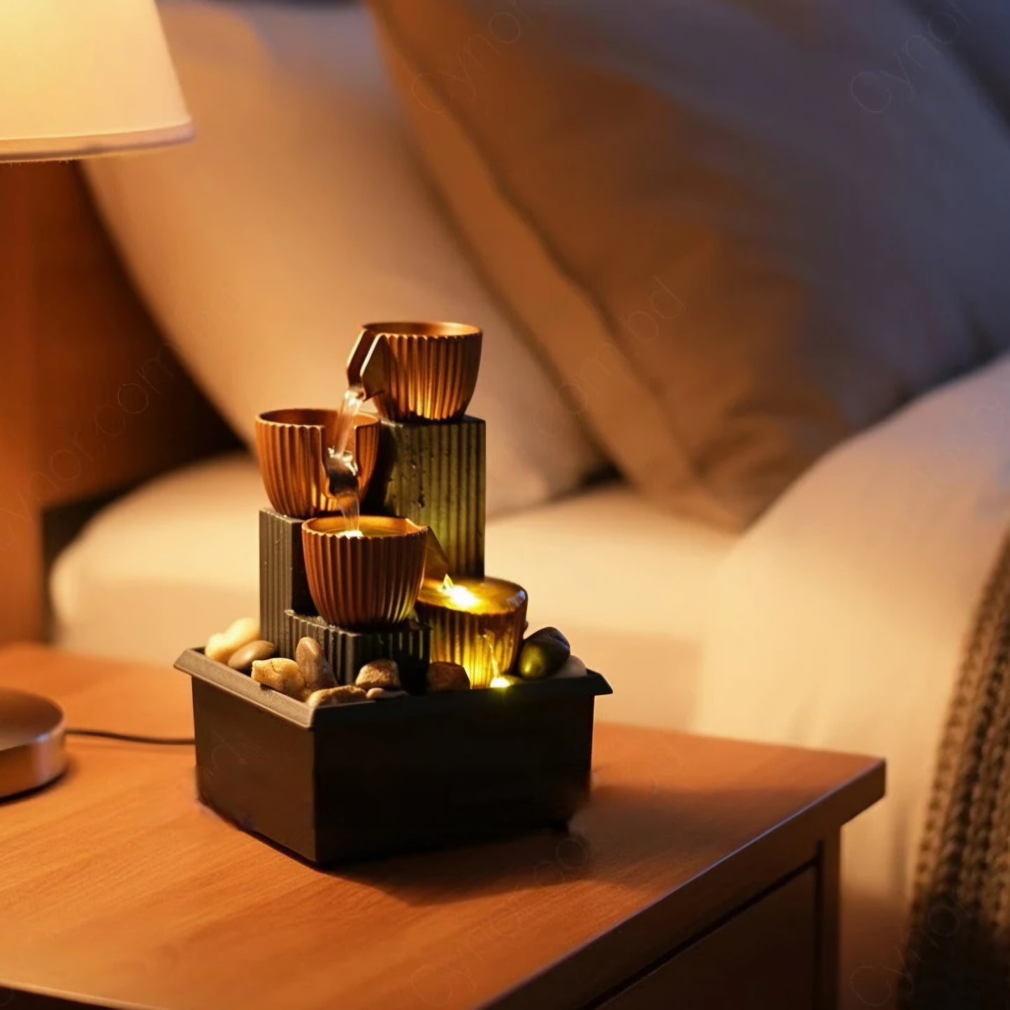 TableTop LED Fountain Decor with Decorative Stones